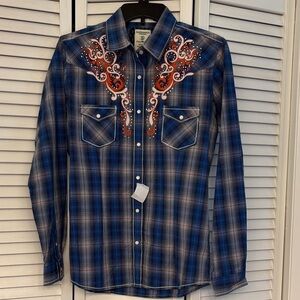 Women’s Blue Plaid Western Shirt Sm